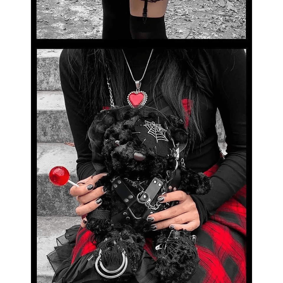 Creepy Cute Teddy Bear Messenger Bag in Gothic Style - Cosparty