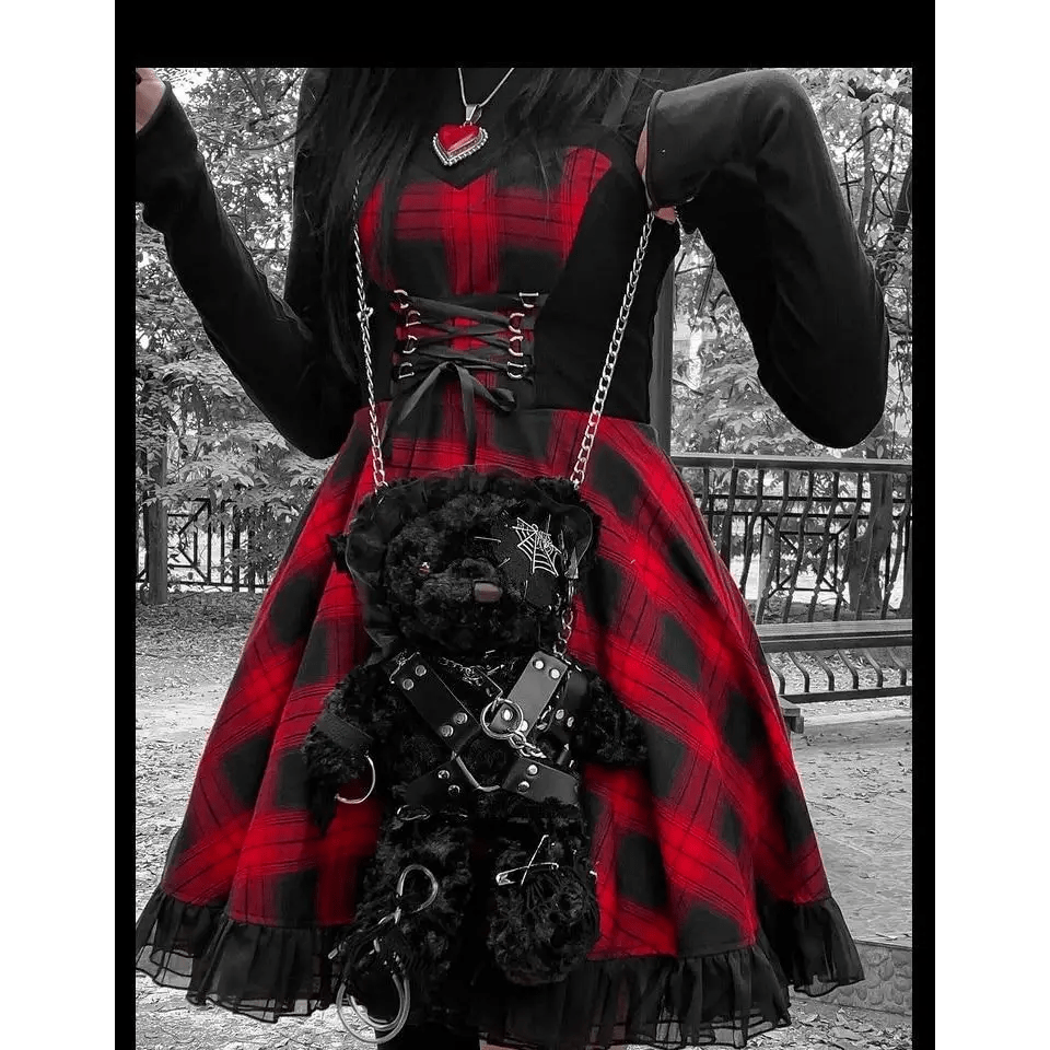 Creepy Cute Teddy Bear Messenger Bag in Gothic Style - Cosparty