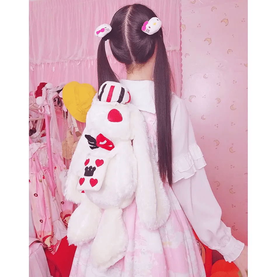 Creepy Cute White Rabbit Plush Bun Backpack for Gothic Fashion - Cosparty