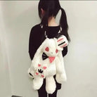 Creepy Cute White Rabbit Plush Bun Backpack for Gothic Fashion - Cosparty