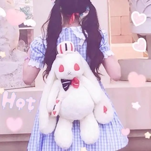 Creepy Cute White Rabbit Plush Bun Backpack for Gothic Fashion - Cosparty