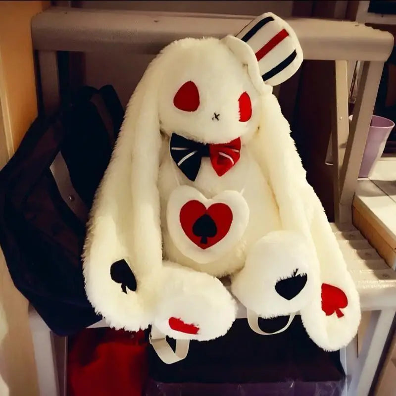 Creepy Cute White Rabbit Plush Bun Backpack for Gothic Fashion - backpack