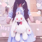 Creepy Cute White Rabbit Plush Bun Backpack for Gothic Fashion - backpack