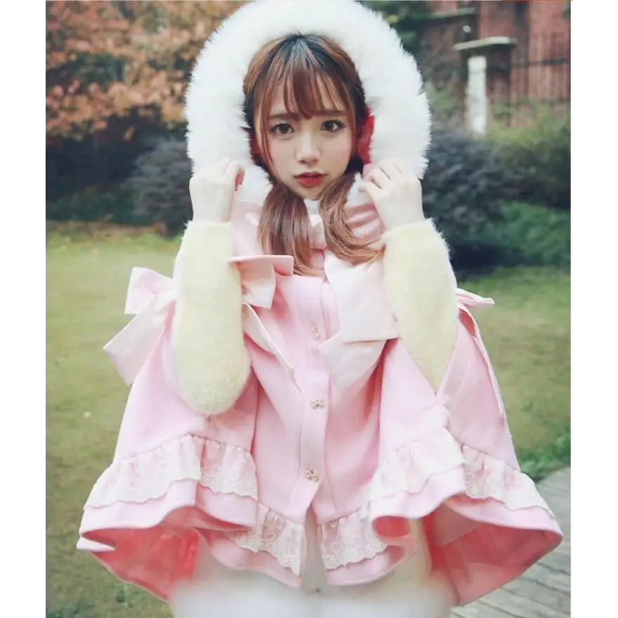 Holiday Lolita Poncho Coat - Pink / S - jacket