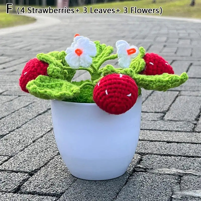 Crochet strawberry plants - berries - bonsai - crochet - home decor - decoration