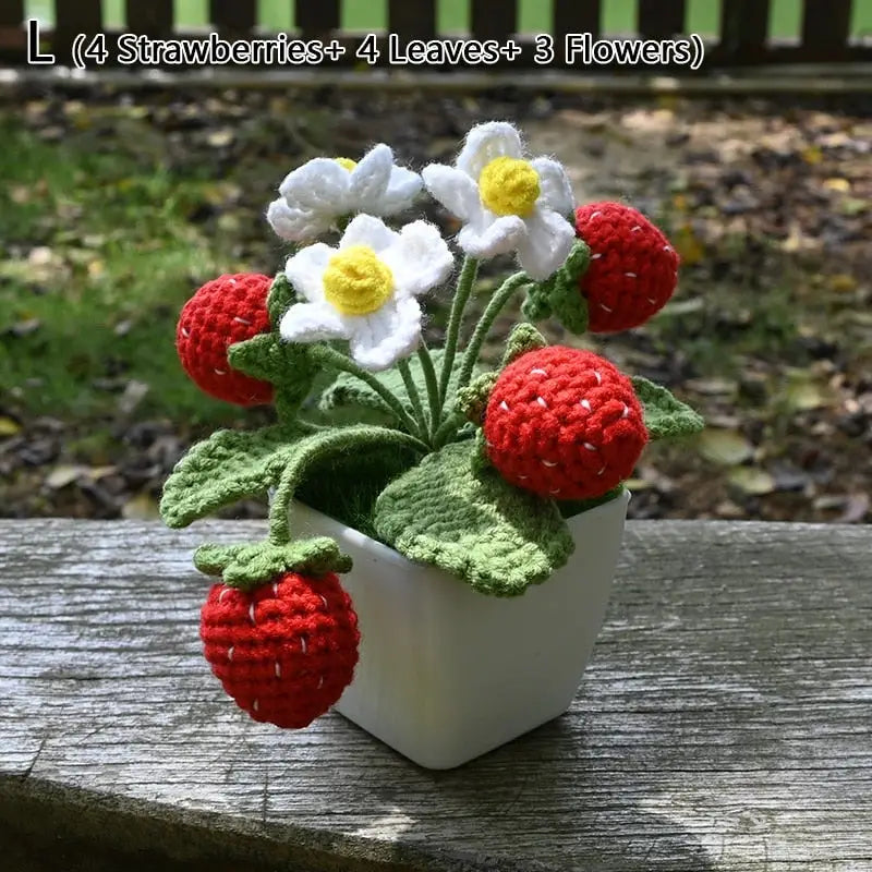 Crochet strawberry plants - berries - bonsai - crochet - home decor - decoration