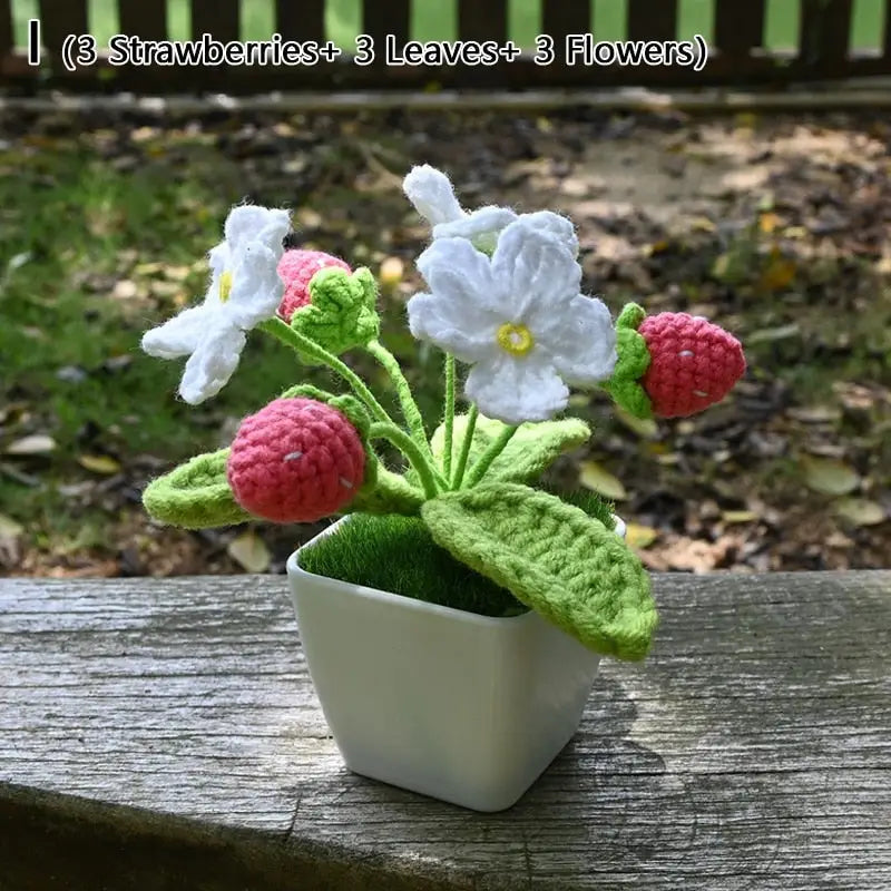 Crochet strawberry plants - berries - bonsai - crochet - home decor - decoration