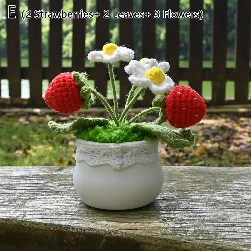 Crochet strawberry plants - berries - bonsai - crochet - home decor - decoration