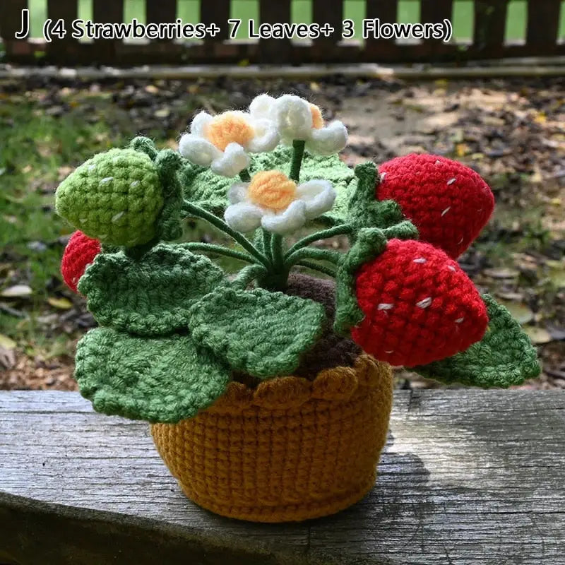 Crochet strawberry plants - berries - bonsai - crochet - home decor - decoration