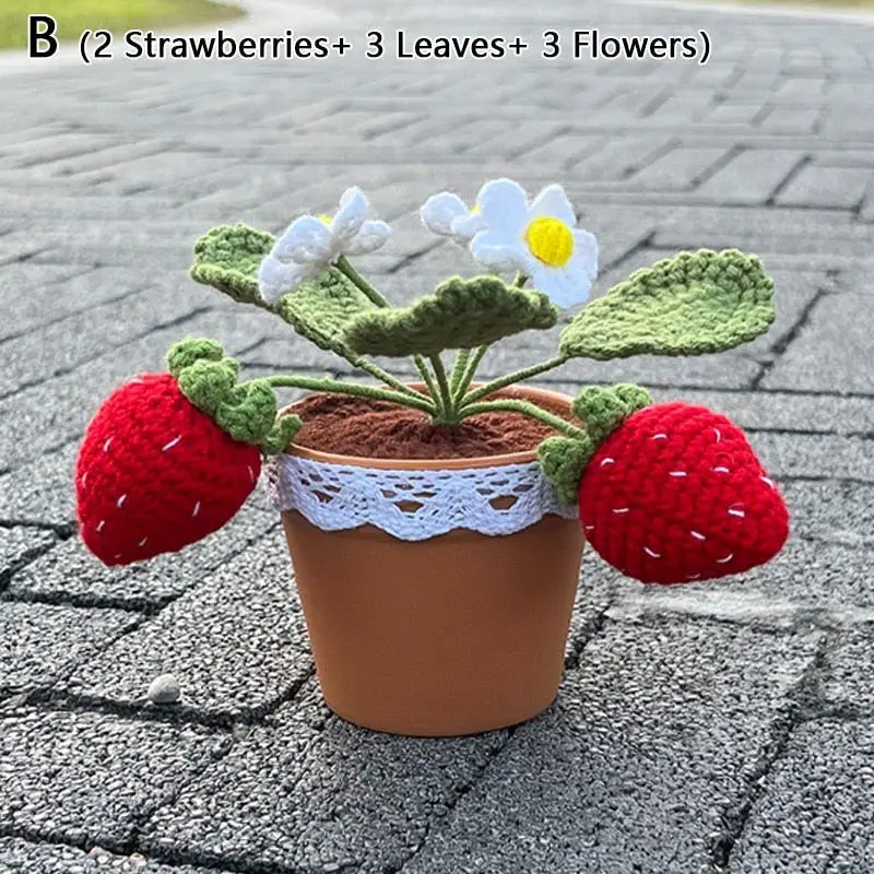 Crochet strawberry plants - berries - bonsai - crochet - home decor - decoration