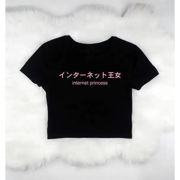 Cropped Kawaii Belly Shirt in Black or White for Internet Princesses - shirt