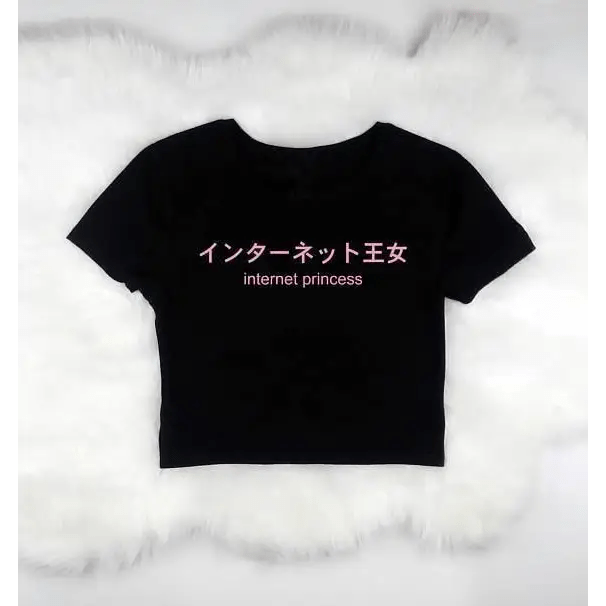 Cropped Kawaii Belly Shirt in Black or White for Internet Princesses - Cosparty