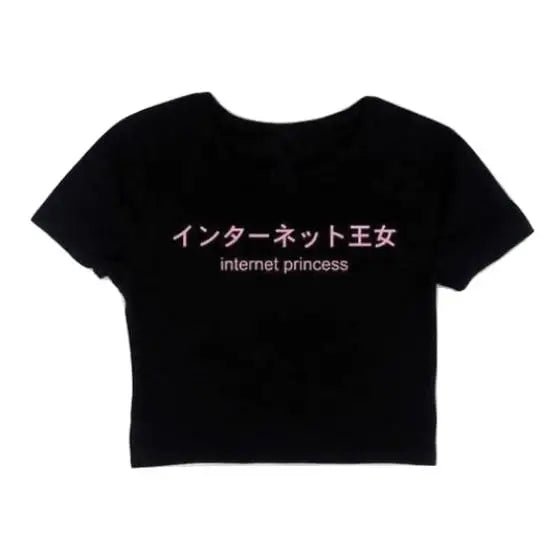 Cropped Kawaii Belly Shirt in Black or White for Internet Princesses - Cosparty