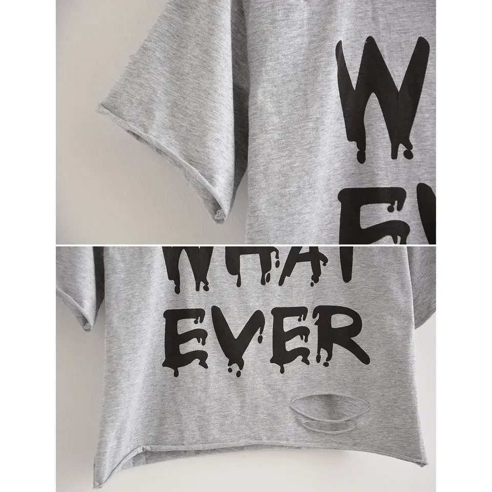 Cropped Punk Rock T-Shirt with Bold WHAT EVER Statement - Cosparty