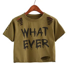 Cropped Punk Rock T-Shirt with Bold WHAT EVER Statement - Cosparty
