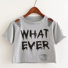 grey whatever crop top t-shirt belly tank edgy punk rock goth street fashion ripped distressed by Cosparty