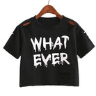 black whatever crop top t-shirt belly tank edgy punk rock goth street fashion ripped distressed by Cosparty