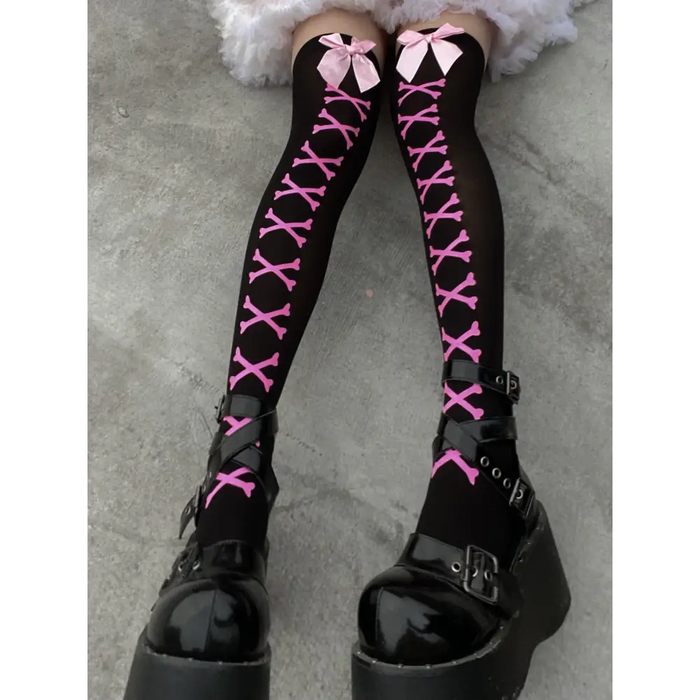 Crossbone Corset Thigh-High Socks for Endless Compliments - Socks