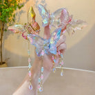 Crystal Butterfly Claw Hair Clip with Elegant Beaded Chains - hair accessory