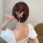 Crystal Butterfly Claw Hair Clip with Elegant Beaded Chains - hair accessory