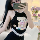 Cupcake Bear Crop Top - Black / S - bear shirt, crop top, tops, cropped, cropped shirt