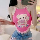 Cupcake Bear Crop Top - Pink / S - bear shirt, crop top, tops, cropped, cropped shirt