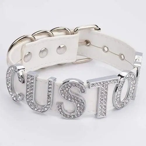 Customizable Vegan Leather Rhinestone Choker Necklace - Cosparty