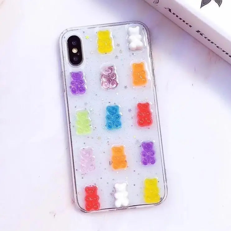 Cute 3D Gummy Bear iPhone Case with Sparkly Rubber Base - Phone Case