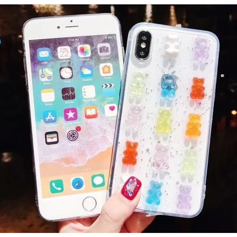 Cute 3D Gummy Bear iPhone Case with Sparkly Rubber Base - Phone Case