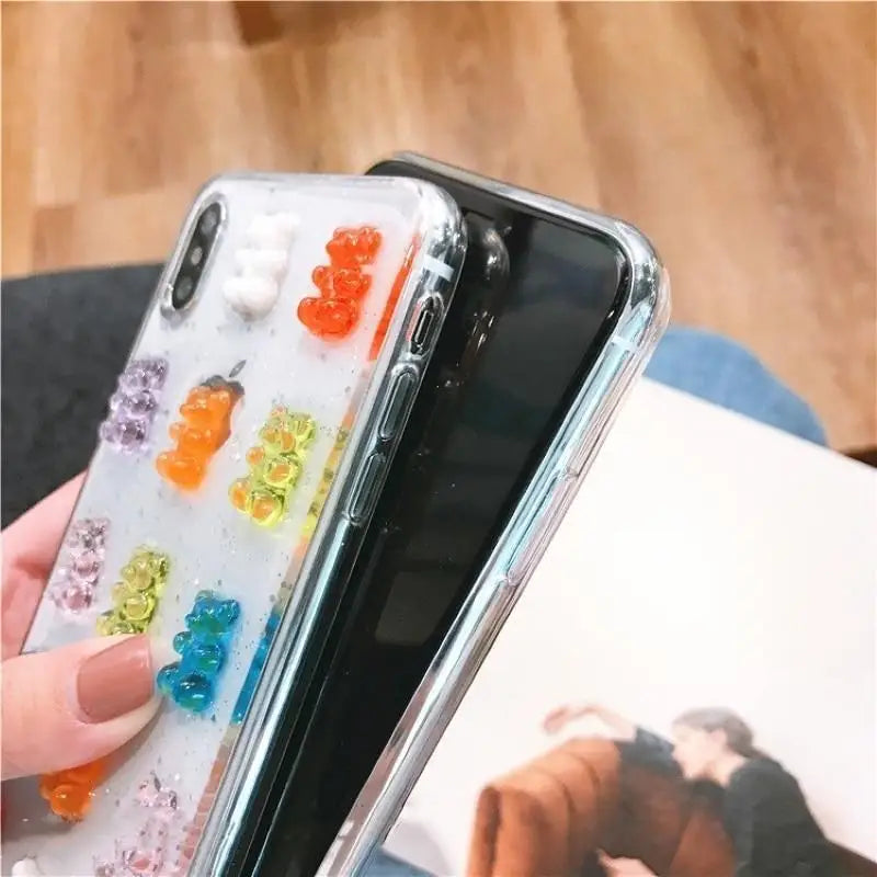 Cute 3D Gummy Bear iPhone Case with Sparkly Rubber Base - Phone Case