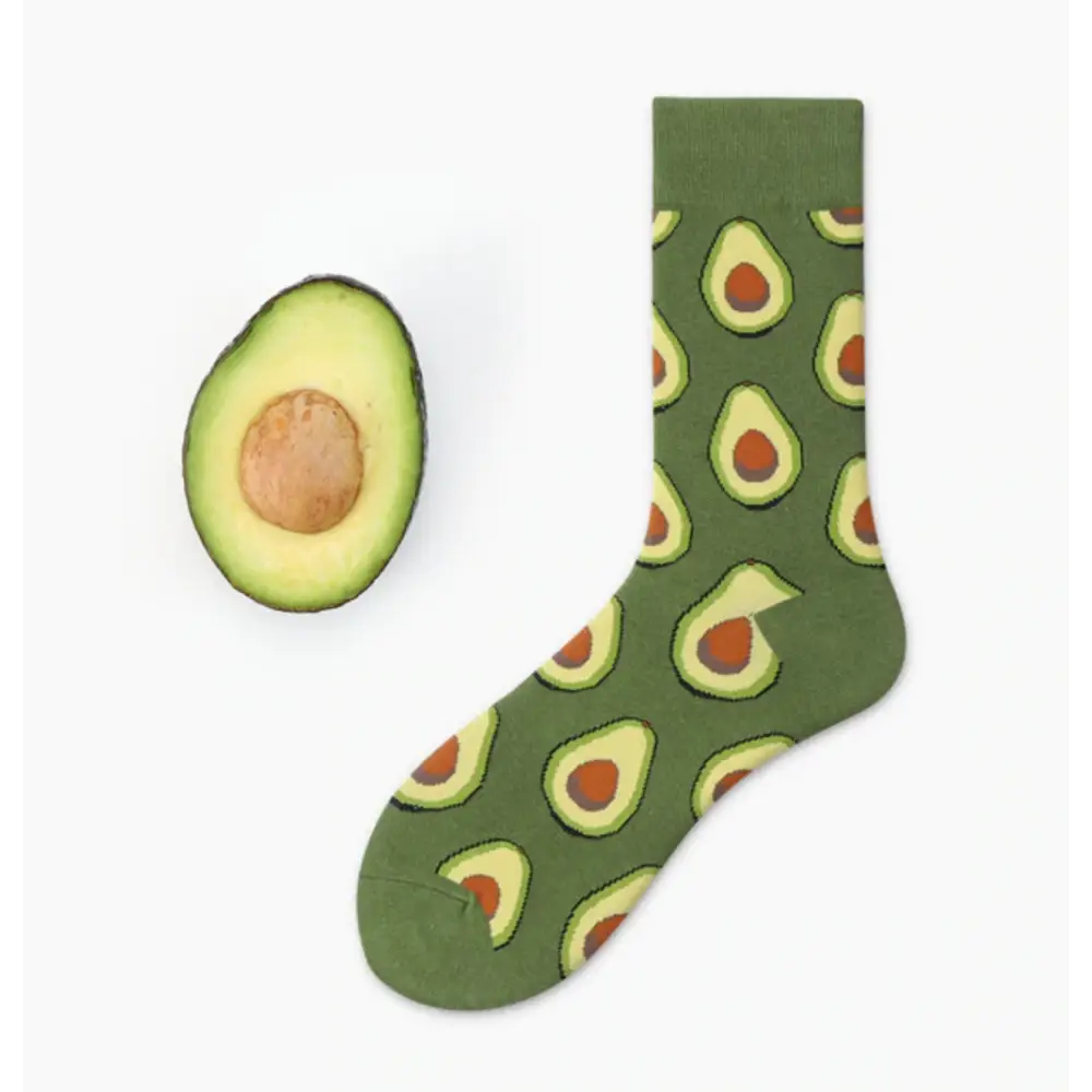 Cute Avocado Socks with Kawaii Face and Striped Design - Avocado Collage - Socks