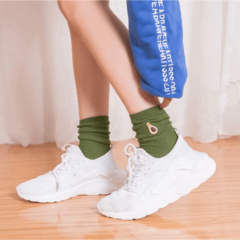 Cute Avocado Socks with Kawaii Face and Striped Design - Cosparty
