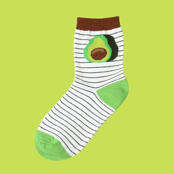 Cute Avocado Socks with Kawaii Face and Striped Design - Cosparty