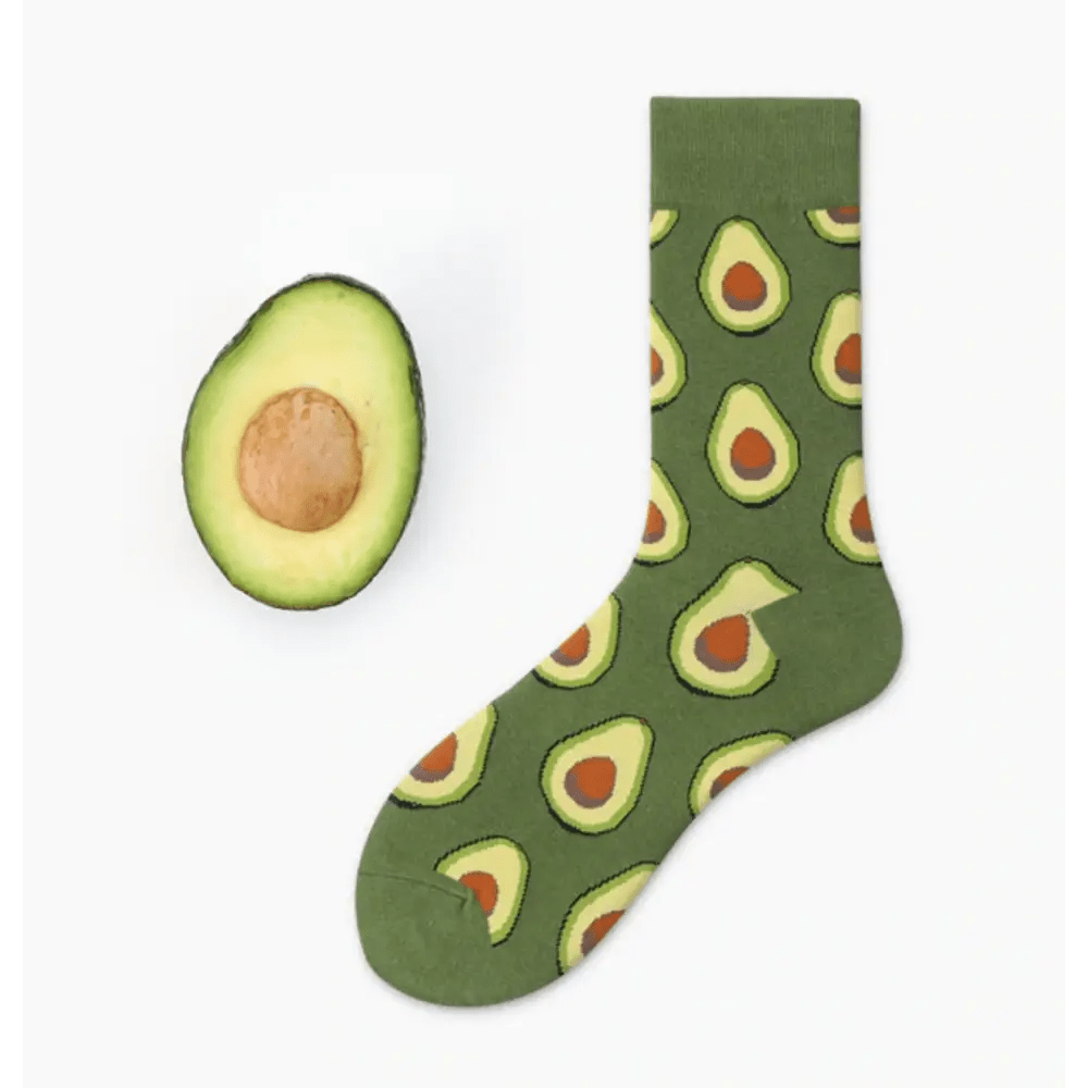 Cute Avocado Socks with Kawaii Face and Striped Design - Cosparty