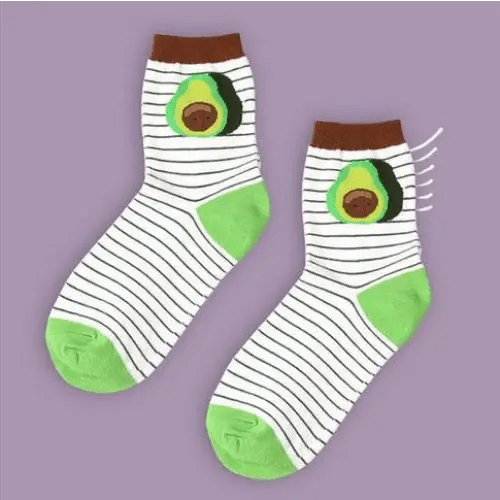 Cute Avocado Socks with Kawaii Face and Striped Design - Cosparty