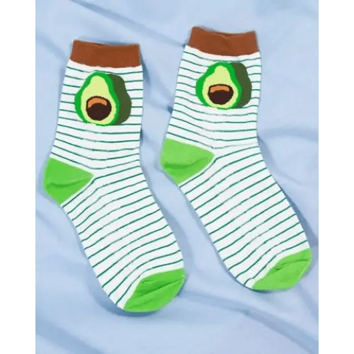 Cute Avocado Socks with Kawaii Face and Striped Design - Cosparty