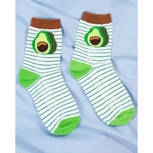 Cute Avocado Socks with Kawaii Face and Striped Design - Socks