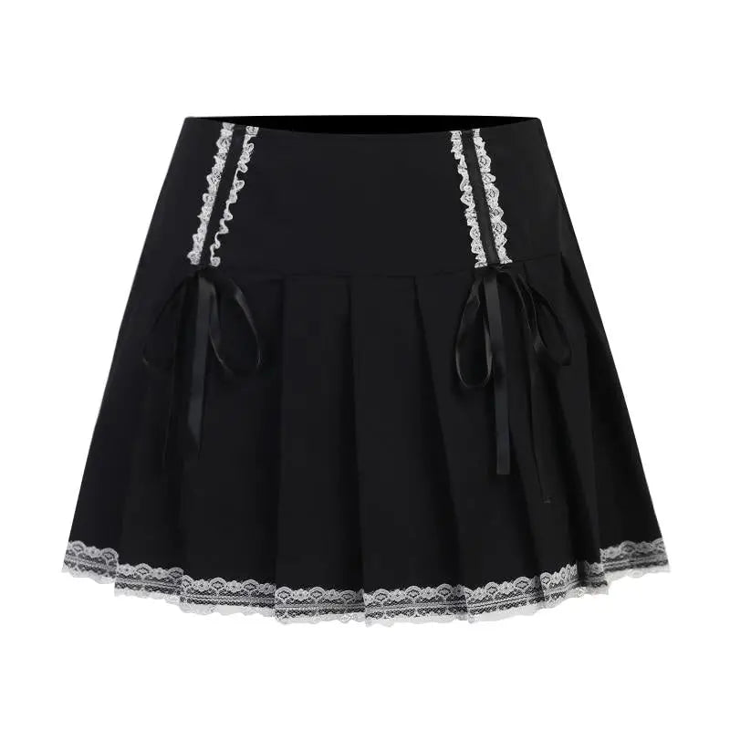 Cute Black Corset Skirt with Lace - Up Sides and Ruffled Hem - Cosparty