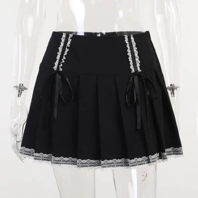 Cute Black Corset Skirt with Lace-Up Sides and Ruffled Hem - Skirts