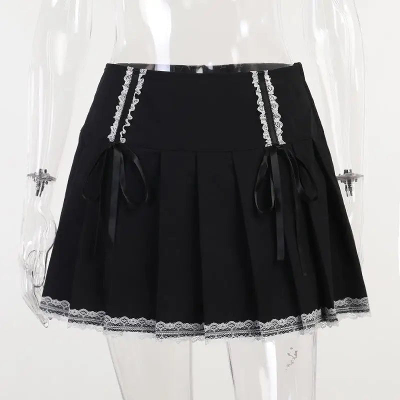 Cute Black Corset Skirt with Lace - Up Sides and Ruffled Hem - Cosparty