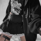 Cute Black Corset Skirt with Lace - Up Sides and Ruffled Hem - Cosparty