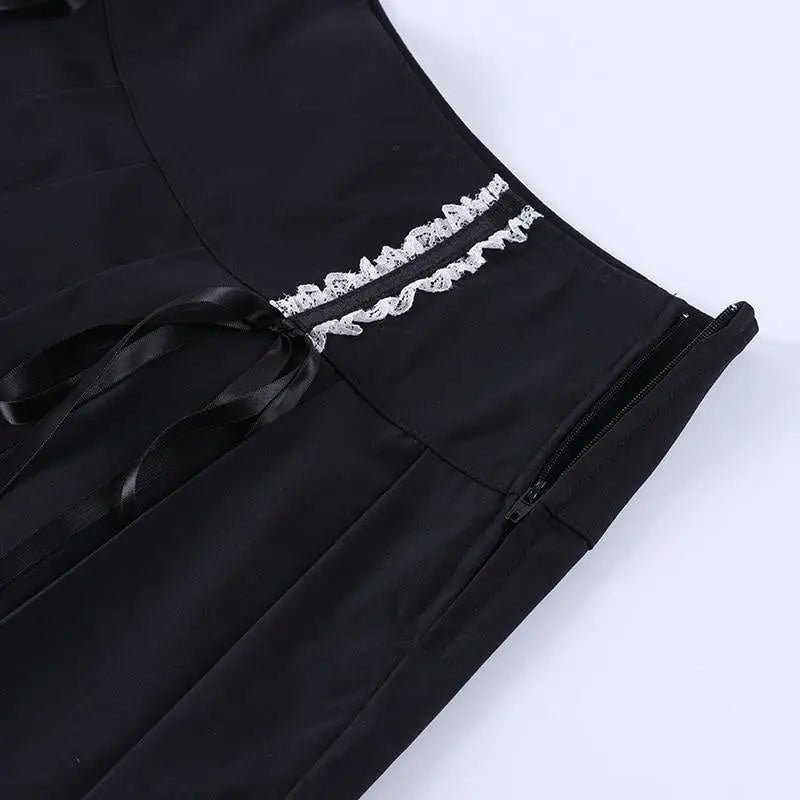 Cute Black Corset Skirt with Lace - Up Sides and Ruffled Hem - Cosparty