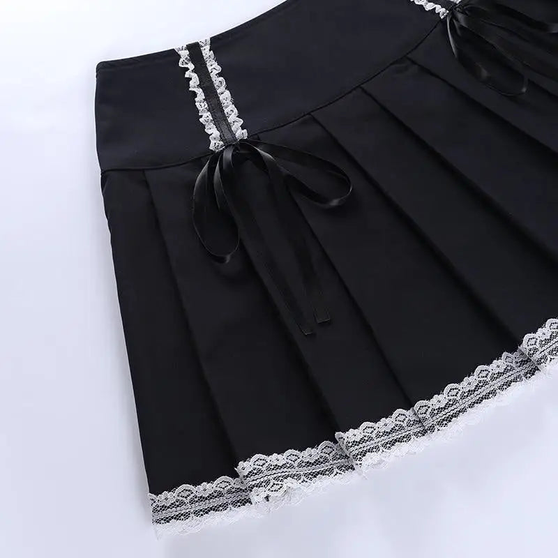 Cute Black Corset Skirt with Lace-Up Sides and Ruffled Hem - Skirts