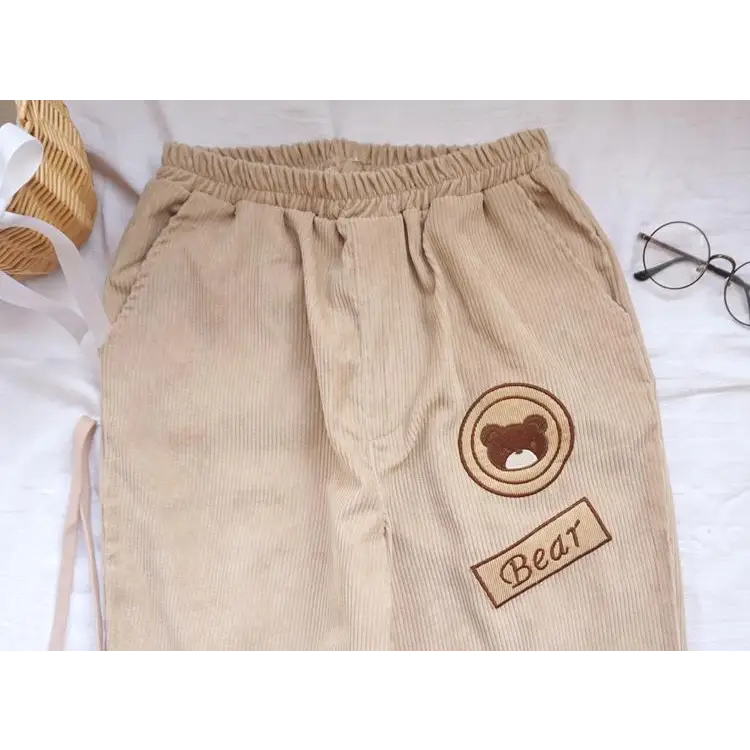 Cute Brown Baby Bear Corduroy Pants for Cottagecore Aesthetic - pants