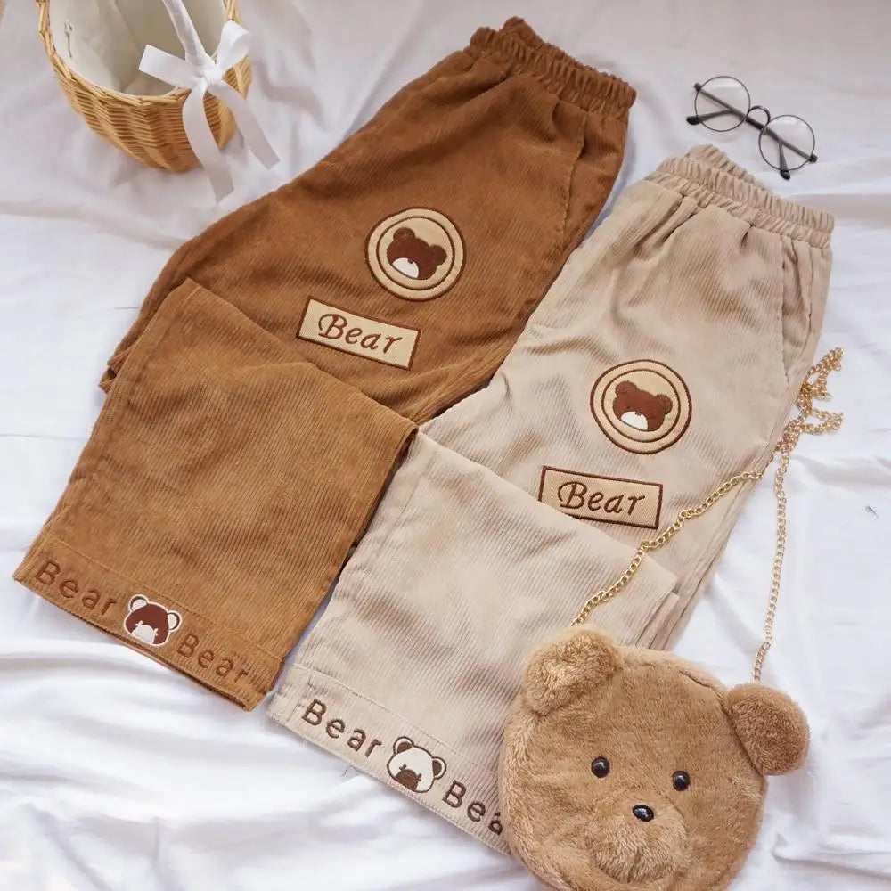 Cute Brown Baby Bear Corduroy Pants for Cottagecore Aesthetic - pants