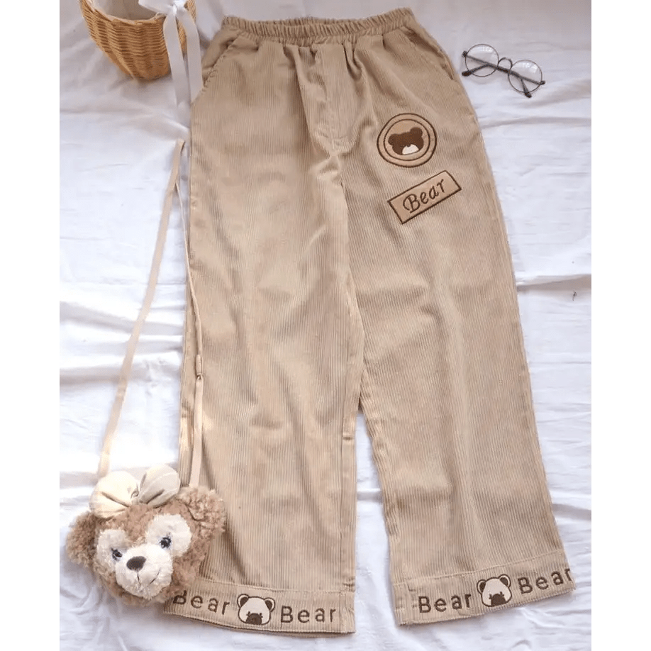 Cute Brown Baby Bear Corduroy Pants for Cottagecore Aesthetic - Cosparty