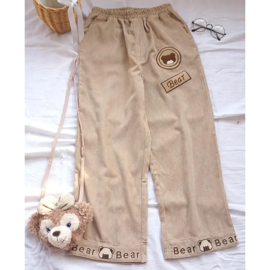 Cute Brown Baby Bear Corduroy Pants for Cottagecore Aesthetic - pants