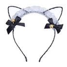 Cute Cat Ear Headband with Gold Bells and Lace Embellishments - Cosparty