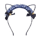 Cute Cat Ear Headband with Gold Bells and Lace Embellishments - Cosparty
