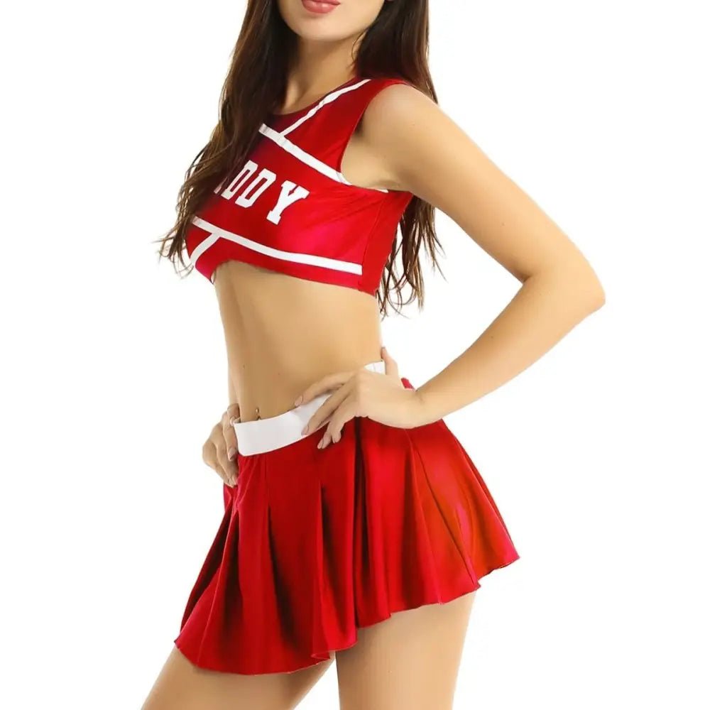 Cute Cheerleader Outfit with Belly Shirt and Matching Skirt - Cosparty